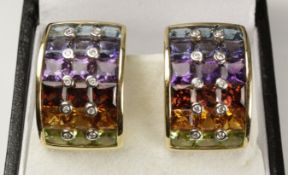 Pair of rainbow sapphire and diamond ear-rings stamped 14k BROWNS Condition Report