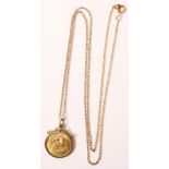 1916 half sovereign in 9ct gold loose mount pendant on chain stamped 375 Condition Report