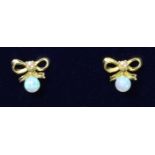 Pair of gold-plated opal and seed pearl ear-rings Condition Report <a