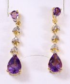 Pair amethyst and diamond gold-plated pendant ear-rings Condition Report <a