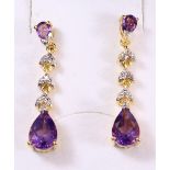 Pair amethyst and diamond gold-plated pendant ear-rings Condition Report <a