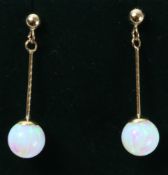 Pair opal drop ear-rings stamped 375 Condition Report <a href='//www.