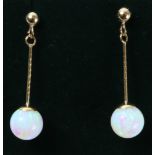 Pair opal drop ear-rings stamped 375 Condition Report <a href='//www.