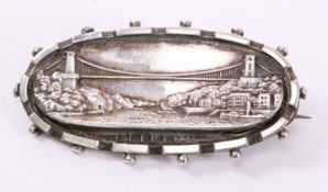 Hallmarked silver oval brooch decorated with a study of Clifton Suspension Bridge