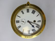 Brass Bulk head clock, white enamel Roman dial with subsidiary seconds,