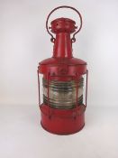 Galvanized Ships Lamp, with lighthouse top, red painted and converted to electricity,