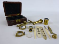Early 19th century Cary/Gould-type lacquered brass portable case mounted compound microscope with