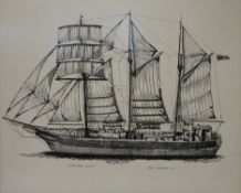 'Captain Scott' - Ships Portrait, 20th century pen and ink signed,