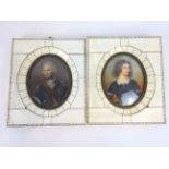 Pair of early 19th Century oval portrait miniatures of Lord Nelson and Lady Hamilton on ivory,