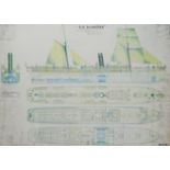 Ships Plan - 'SS Alagoas', colour print 58cm x 82cm Notes: Built by R & W Leslie & Co,