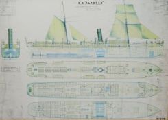 Ships Plan - 'SS Alagoas', colour print 58cm x 82cm Notes: Built by R & W Leslie & Co,