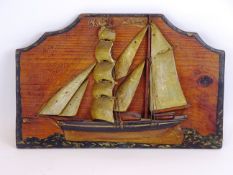 19th century half model of a twin masted clipper under full sale, with painted detail,
