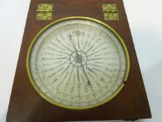 Large 20th century wooden cased compass with silvered dial, pointer marked N & S, case W16cm.