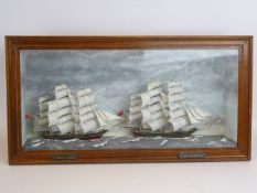 20th century cased diorama of 'Thermopylae & Cutty Sark' racing back to London from China in 1872,