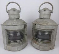 Pair of galvanised 'Port & Starboard' ships lamps, with original burners, marked DL,