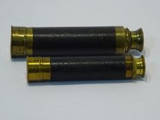 Two 20th century brass & leather three draw pocket telescopes, with end cap, L41cm max (2).