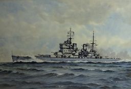 'HMS King George V' - Naval Ships Portrait, watercolour signed by G P Wiseman 36cm x 55.