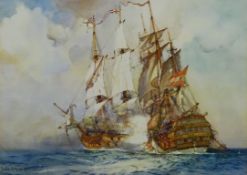 English and Spanish Frigates in Action at Sea,