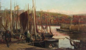 Fishing Fleet in Whitby Harbour, oil on canvas signed by William A Waite (British exh.