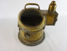 20th century small brass compass binnacle, with handle, viewing panel & lamp housing,
