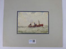 Ernest Dade, Hull Steam Trawler in a swell, watercolour hightened with white, signed, 13cm x 17.5cm.