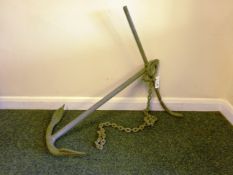 Small Admiralty kedge type anchor, stamped 8, with approx 130cm of chain,