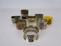 Collection of EPNS & other Naval napkin rings, with enamel and other ships crests, HMS Sheffield,
