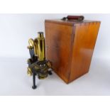 Early 20th century cast iron & brass monocular combination field microscope,by W.