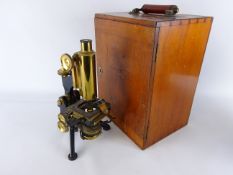 Early 20th century cast iron & brass monocular combination field microscope,by W.