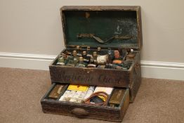 Early 20th century pine Ships medicine chest complete with 26 various glass bottles containing
