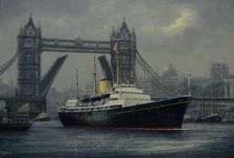 'The Royal Yacht Britannia passing under Tower Bridge',