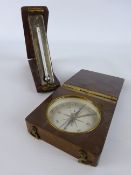 20th century wooden cased travelling compass with silvered dial W8cm & a mahogany cased travelling