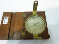 19th century brass & mahogany Surveyors Vernier Compass with folding sight vanes,