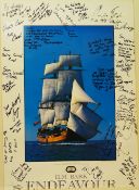 'HM Bark Endeavour', colour poster signed and dated by Capt Chris Blake '99,
