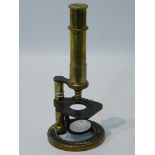 Early C20th century brass monocular microscope with manual focus by J E Winspear of Hull, No.