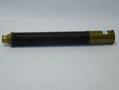 19th century brass & leather single draw telescope, with end cap, L82cm max.