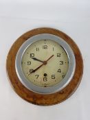 German Bulk head clock, cream Arabic dial with red centre sweep seconds,