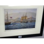 'HMS Beagle Arriving at the Galapagos Island' limited edition colour print after Steven Dews