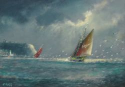 'Old Fishers off Scarborough', oil on canvas signed,