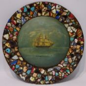 'HM Frigate Vindictive' - Ships Portrait, oil on convex tin in ceramic mosaic frame D.