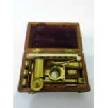 Early 19th century Cary/Gould-type lacquered brass portable folding compound botanical microscope