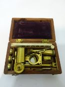 Early 19th century Cary/Gould-type lacquered brass portable folding compound botanical microscope