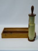 Fuller`s spiral slide rule calculator, with gilt brass marker and mahogany handle,