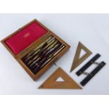 Set of 19th century brass & steel rosewood cased drawing instruments by J Hall,