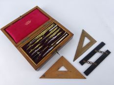 Set of 19th century brass & steel rosewood cased drawing instruments by J Hall,