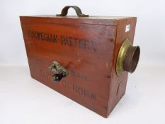 A Norwegian patent Rotary fog horn, made in England, instruction label to top,