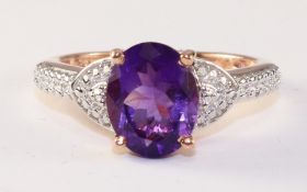 Amethyst rose gold-plated ring stamped 925 Condition Report <a href='//www.