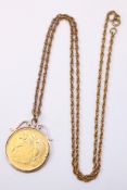 Chilean Veinte Pesos 1896 coin loose mounted in pendant necklace stamped 9ct (mount and chain
