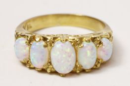 Five stone opal silver-gilt ring Condition Report <a href='//www.davidduggleby.