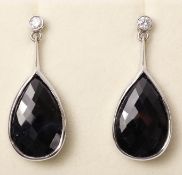 Pair faceted pear shaped natural sapphire drop ear-rings totalling 21.